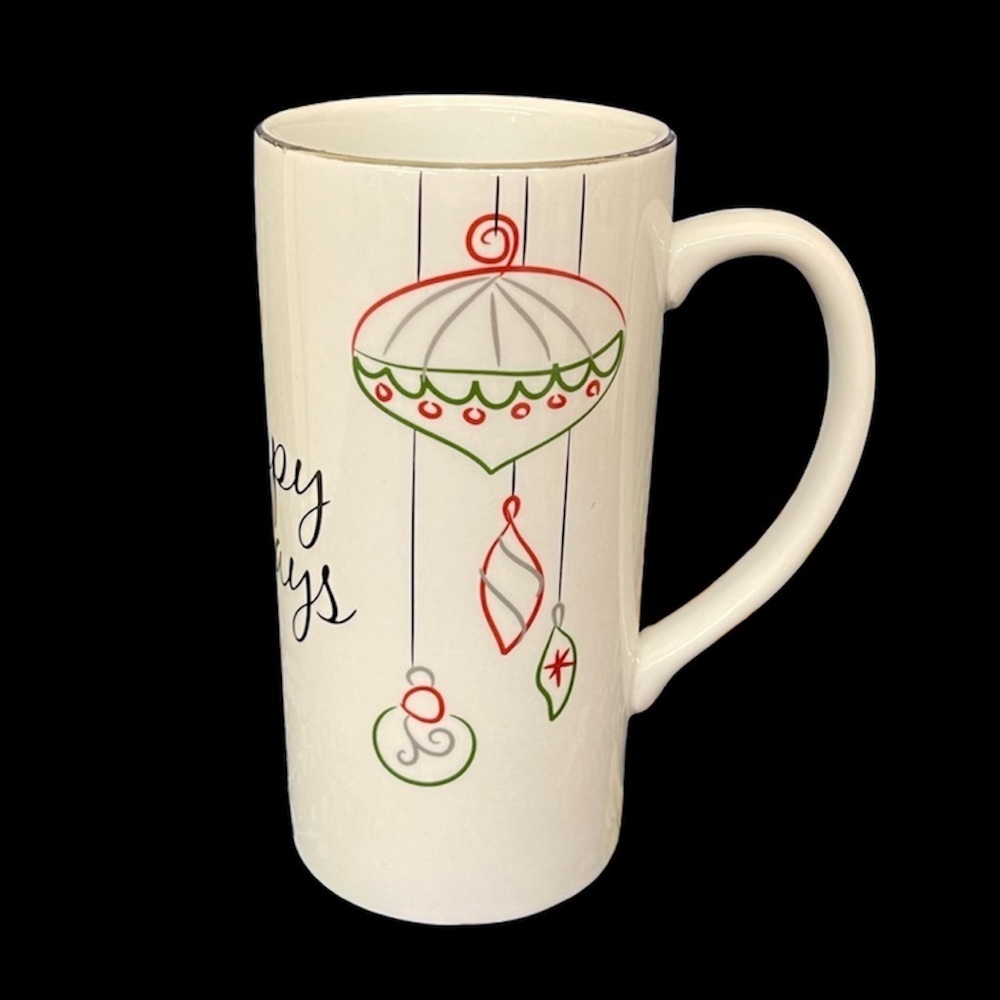 Food Network Eat Drink and be Merry tall latte Happy Holidays latte coffee mug